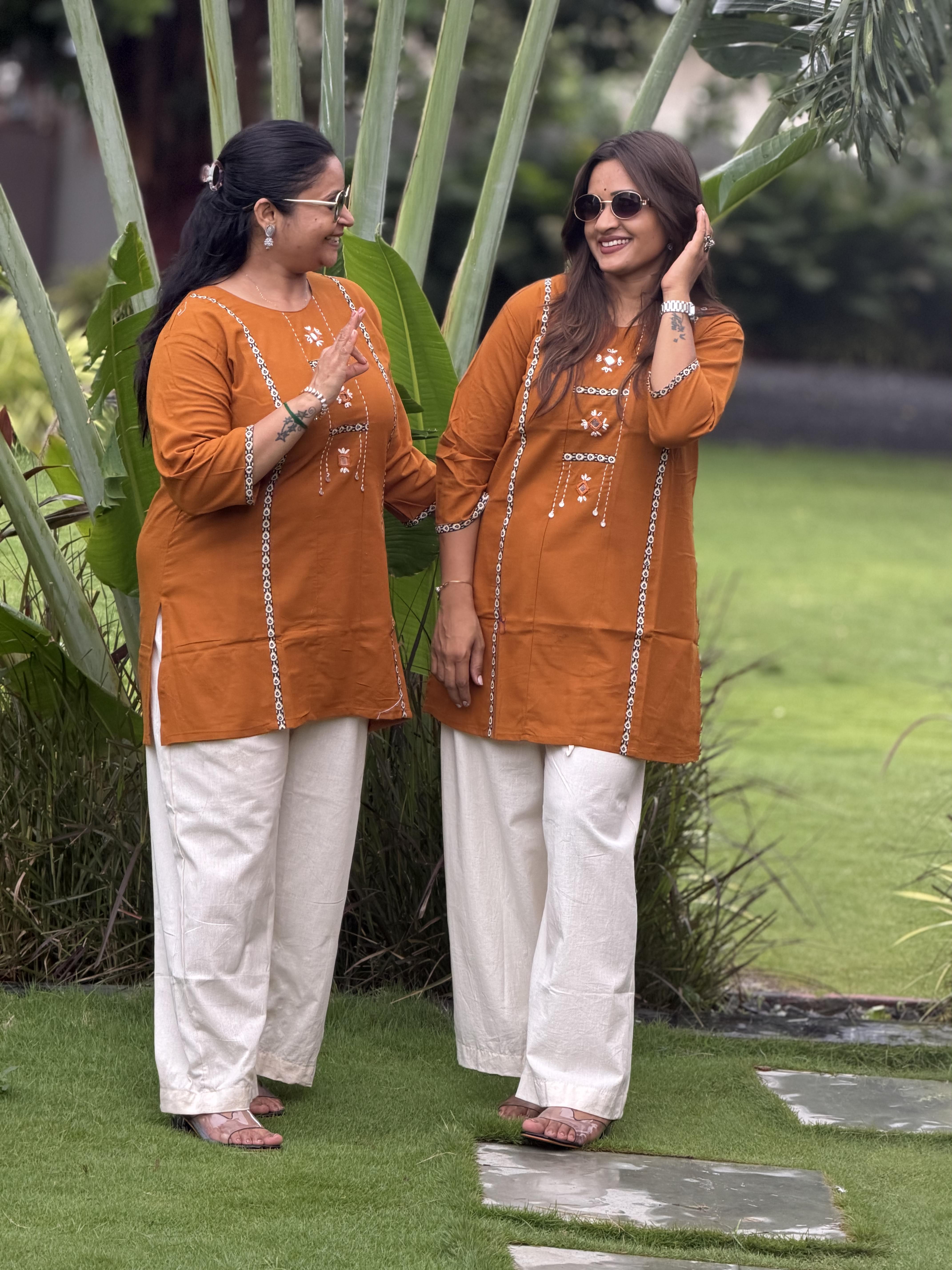 Floral Panel Embroidered Tunic Pair